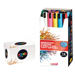 Uni POSCA paintmarker PC-1MR, 0,7 mm, doos van 16 stuks in geassorteerde kleuren
