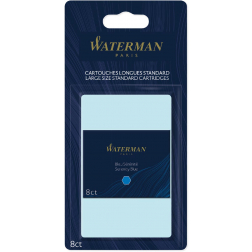 Waterman inktpatronen Standard Long, blauw (Serenity), blister van 8 stuks