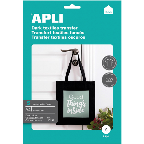 Apli T-shirt Transfer Paper voor donker of zwart textiel, pak met 5 vellen