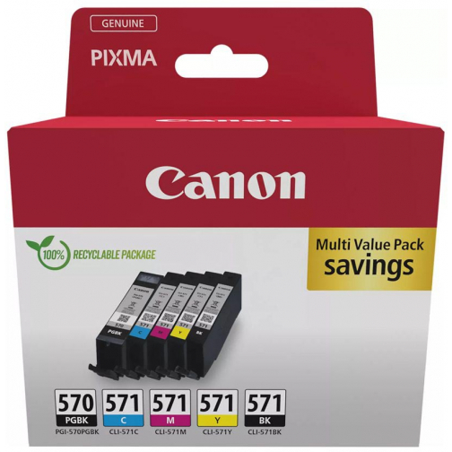 Canon inktcartridge 1 x PGI-570 + 1 x CLI-571, 182 - 398 foto's, OEM 0372C006, 5 kleuren
