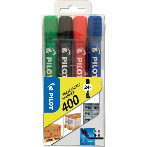 Pilot permanent marker 400, blister met 4 stuks in geassorteerde kleuren