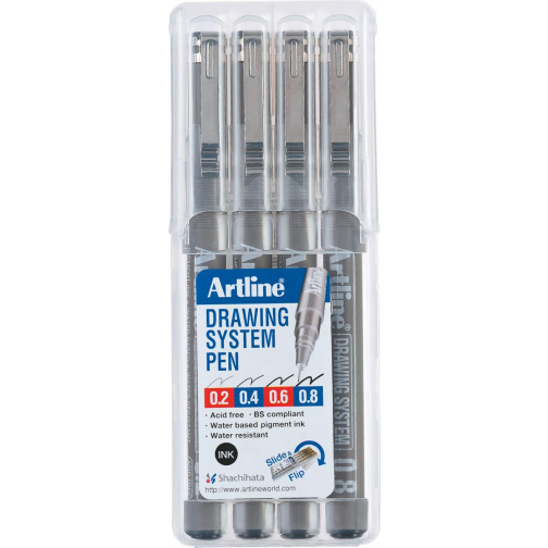 Fineliner Drawing System etui van 4 stuks: 0,2 - 0,4 - 0,6 en 0,8 mm