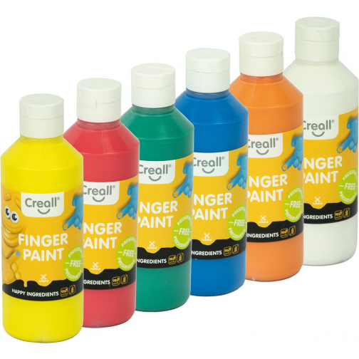 Creall vingerverf Happy, set met 6 flesjes van 250 ml in geassorteerde kleuren