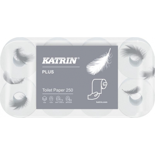 Katrin toiletpapier, 3-laags, 250 vel per rol, pak van 8 rollen