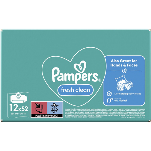 Pampers Fresh Clean vochtige doekjes, doos van 12 x 52 stuks