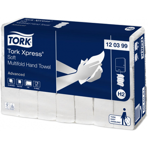 Tork Xpress Advanced handdoek 2-laags, systeem H2, wit, ft 34x21,2 cm, pak van 21 stuks