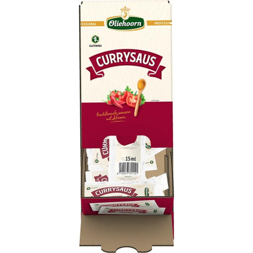 Oliehoorn Currysaus, doos van 150 zakjes van 15 ml