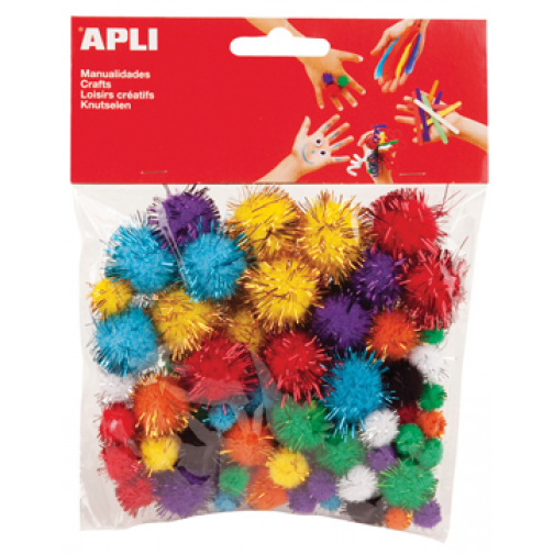 Apli pompons, blister met 78 stuks in geassorteerde glitter kleuren