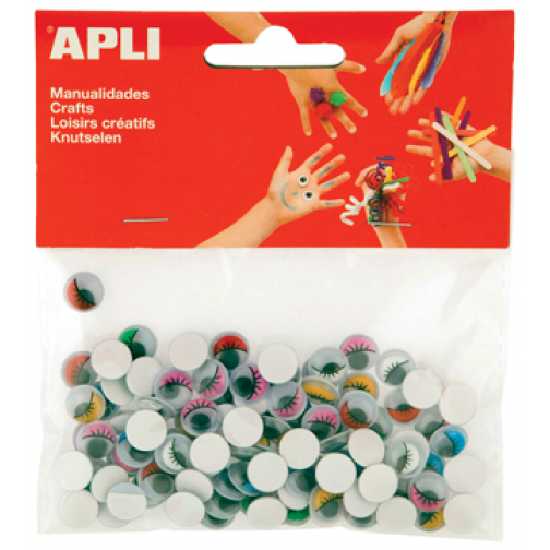 Apli zelfklevende knutselogen, rond, blister met 100 stuks in geassorteerde kleuren