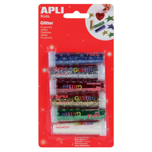 Apli Kids glitterpoeder, blister met 6 tubes in geassorteerde kleuren