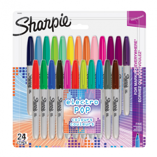 Viltstift Sharpie Electro Pop rond 0.9mm blister ÃÂ  24 kleuren