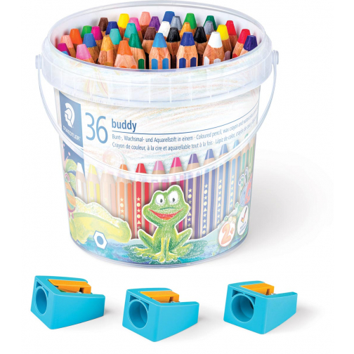 Staedtler kleurpotlood Buddy 3-in-1, emmertje van 36 stuks in geassorteerde kleuren