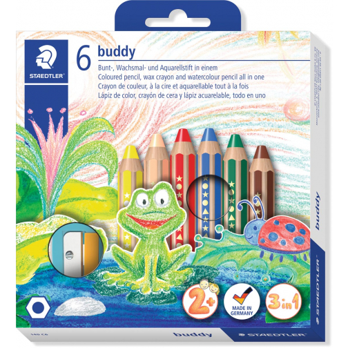 Staedtler kleurpotlood Buddy 3-in-1, doos van 6 stuks in geassorteerde kleuren