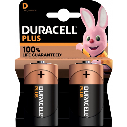 Duracell batterij Plus 100% D, blister van 2 stuks