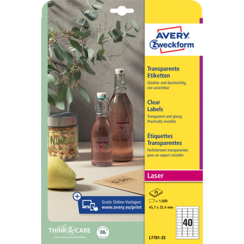 Etiket Avery Zweckform L7781-25 45.7x25.4mm transparant 1000stuks