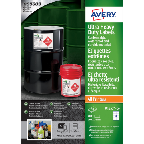 Etiket Avery B3427-50 105x74mm polyethyleen wit 400 stuks