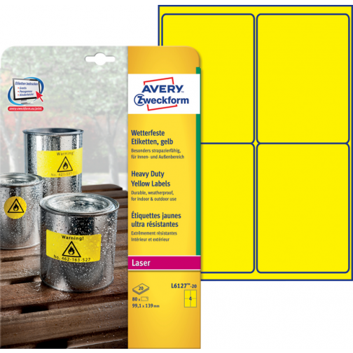 Etiket Avery Zweckform L6127-20 99.1x139mm geel 80stuks