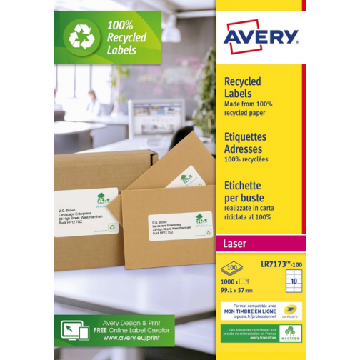 Etiket Avery LR7173-100 99.1x57mm recycled wit 1000stuks