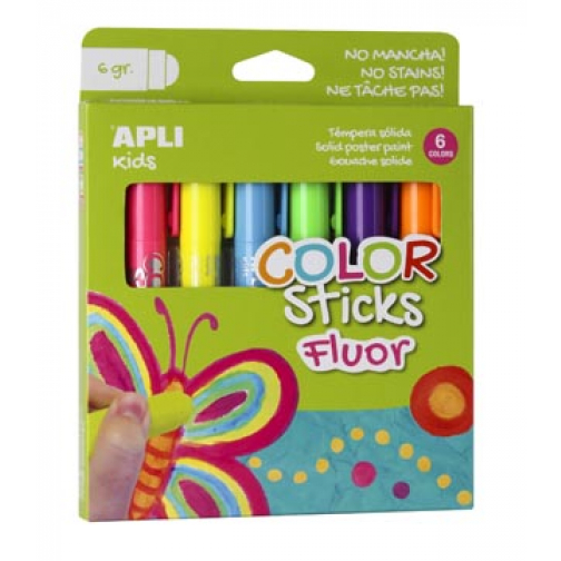 Apli Kids color sticks fluor, blister met 6 stuks