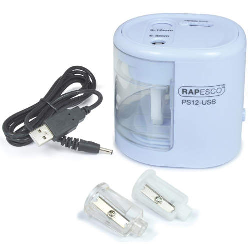 Rapesco automatische potloodslijper PS12, 2-gaats, USB of batterij, blauw