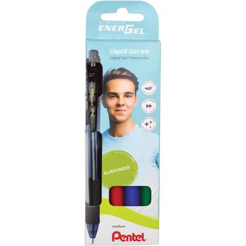 Pentel Roller Energel-X BL107 , etui met 4 stuks, geassorteerde kleuren