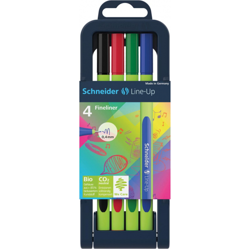 Schneider fineliner Line-Up, etui van 4 stuks in geassorteerde kleuren