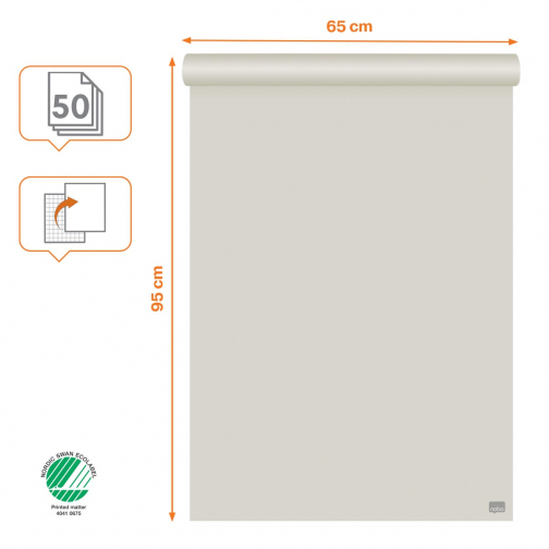 Nobo flipchartpapier standaard, ft 65 x 95 cm, blanco/geruit, rol van 50 vel