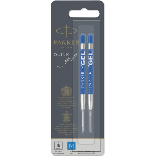 Parker Quink Gel vulling voor balpen medium, blauw, blister met 2 stuks