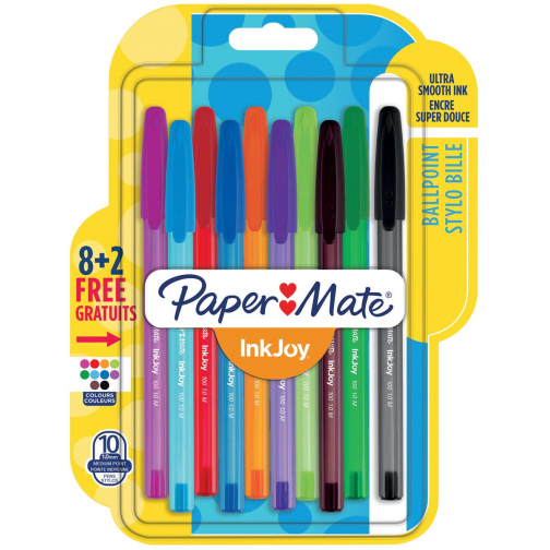 Paper Mate balpen InkJoy 100 met dop, blister 8 + 2 gratis