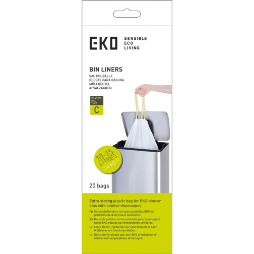 Eko vuilniszakken met trekbandsluiting, 10-15 liter, wit, 1 rol, 20 zakken