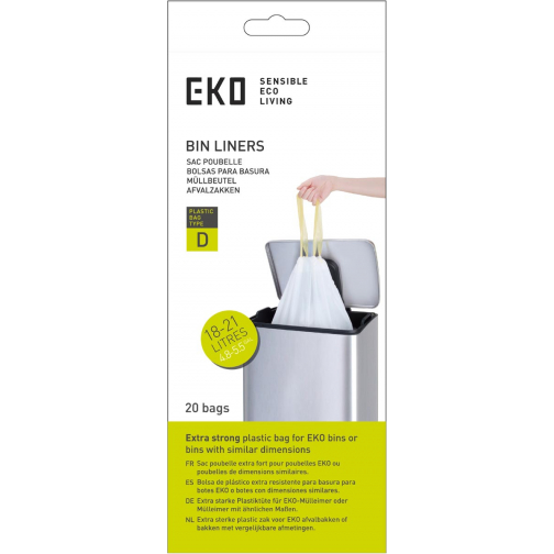 Eko vuilniszakken met trekbandsluiting, 18-21 liter, wit, 1 rol, 20 zakken