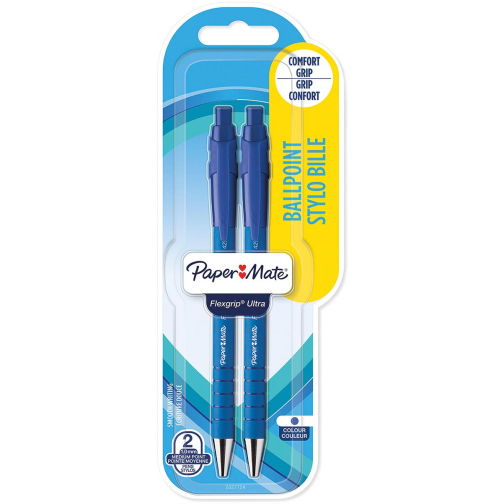 Paper Mate balpen Flexgrip Ultra RT medium, blauw, blister van 2 stuks