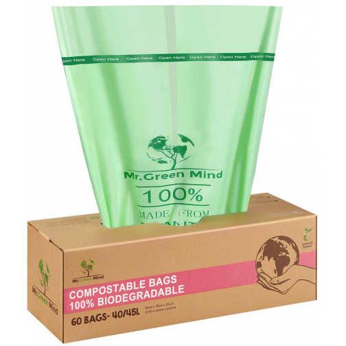 Mr. Green Mind vuilniszakken Bio, 40-45 liter, groen, doos van 60 stuks
