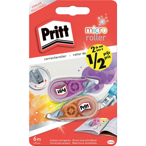 Pritt correctieroller Micro Roller, blister met 2 stuks waarvan 2de aan halve prijs