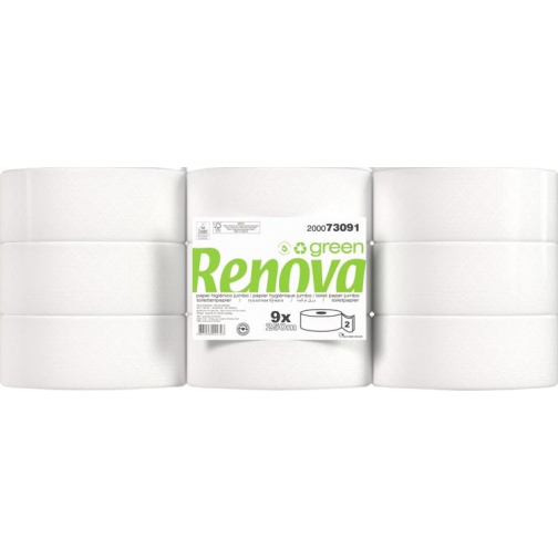 Renova Green toiletpapier Jumbo, 2-laags, 250 meter, pak van 9 rollen