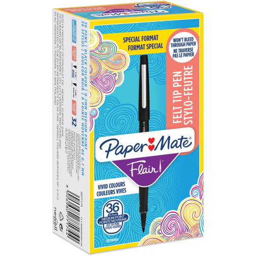 Paper Mate fineliner Flair Original, value pack van 36 stuks (30 + 6 gratis), zwart