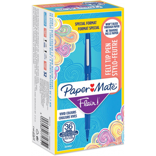 Paper Mate fineliner Flair Original, value pack van 36 stuks (30 + 6 gratis), blauw