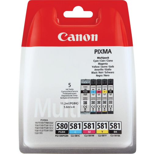 Canon inktcartridge 1x PGI-580PGBK zwart + 1x CLI-581 4 kleuren, 200 - 1.660 pagina's, OEM 2078C005