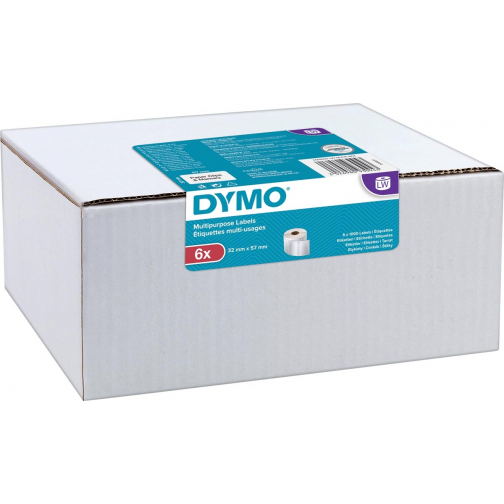 Dymo Value Pack: etiketten LabelWriter ft 57 x 32 mm, verwijderbaar, wit, doos van 6 x 1000 etiketten