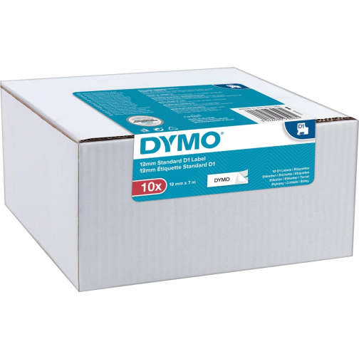 Dymo 45013 D1 tape 12 mm, zwart op wit, pak van 10 stuks