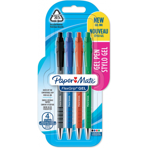 Paper Mate balpen Flexgrip Gel, blister van 4 geassorteerde stuks