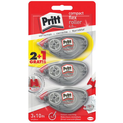 Pritt correctieroller Compact Flex 6 mm x 10 m, blister 2 + 1 gratis