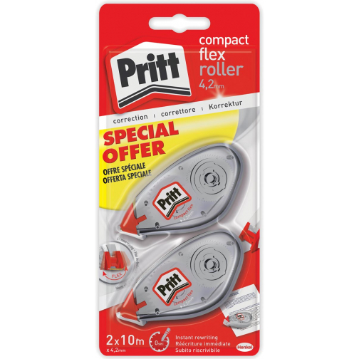 Pritt correctieroller Compact Flex 4,2 mm x 10 m, blister met 2 stuks