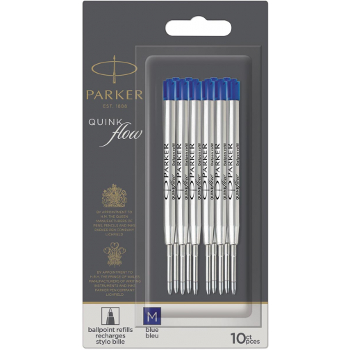 Parker Quinkflow vulling voor balpen, medium, blauw, blister met 10 stuks