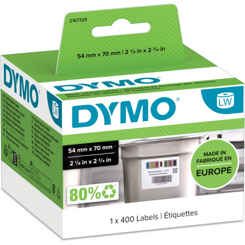Dymo etiketten LabelWriter ft 70 x 54 mm, voor voedingsindustrie, wit, 400 etiketten