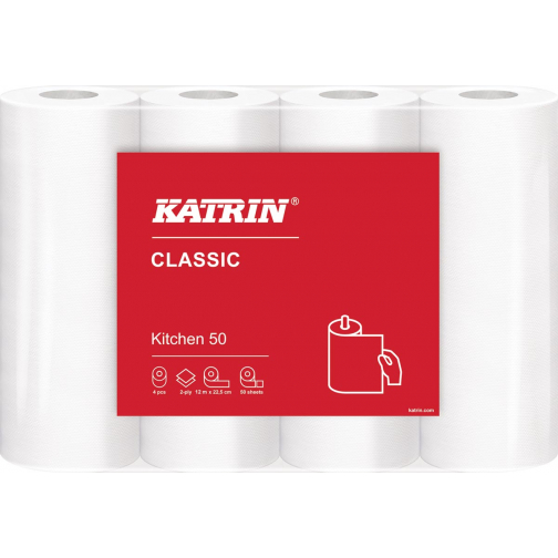 Katrin Plus keukenpapier, 2-laags, 50 vel per rol, pak van 4 rollen