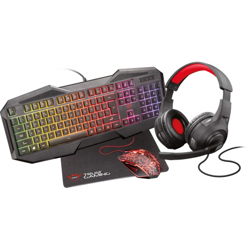 Trust GXT 1180RW 4-in-1 Gaming Set met headset, toetsenbord (qwerty), muis en muismat