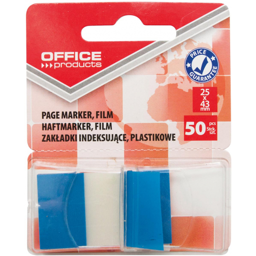 OFFICE Products index, 43 x 25 mm, blister van 50 tabs, blauw