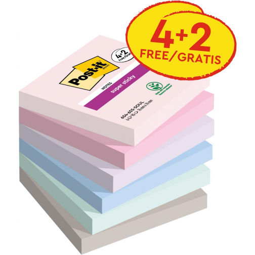 Post-it Super Sticky notes Soulful, 90 vel, ft 76 x 76 mm, 4 + 2 GRATIS