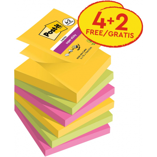 Post-it Super Sticky Z-notes Carnival, 90 vel, ft 76 x 76 mm, 4 + 2 GRATIS